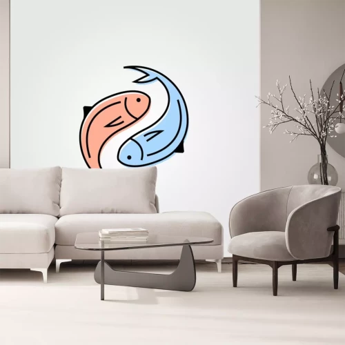 Sticker Fischzeichen in blauen und rosa Tönen