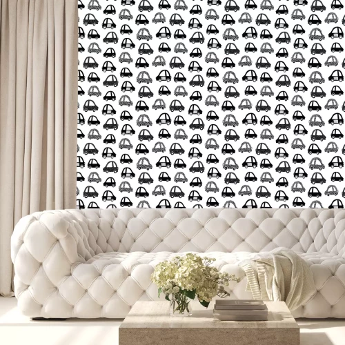 Tapete Kinder nahtloses Muster mit schwarzen weißen niedlichen Autos