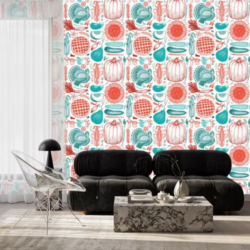 Tapete Thanksgiving-Gerichte im Retro-Stil