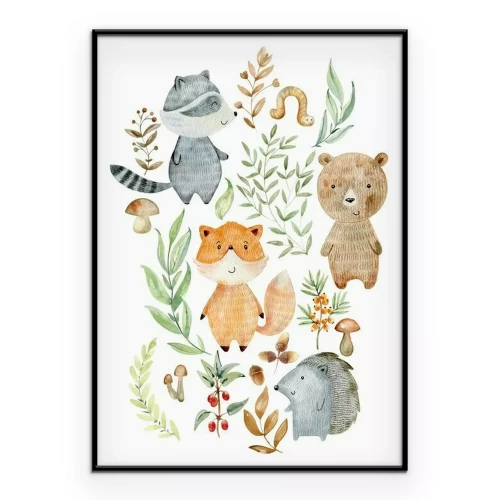 Poster Aquarell mit Waldtieren