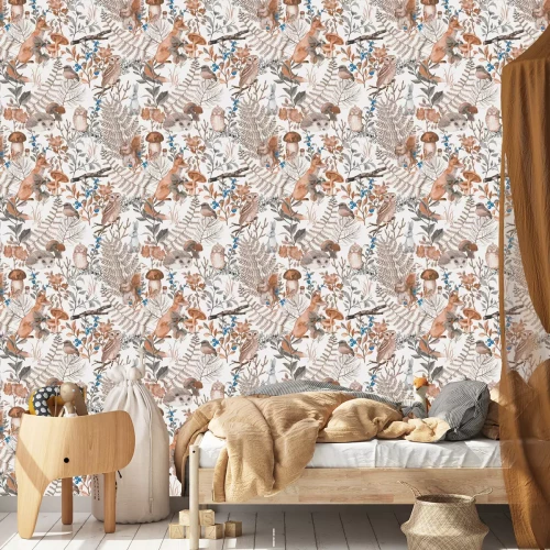 Tapete Waldtiere Pilze und Pflanzen