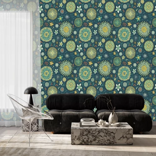 Tapete Abstrakte Wildblumen auf dunklem Hintergrund