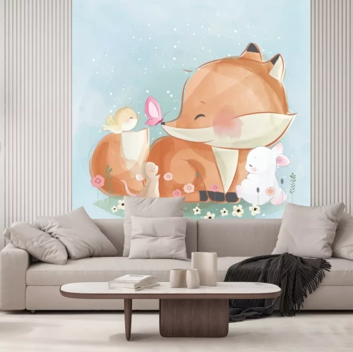 Sticker Aquarell Fuchs und Freunde zwischen Blumen