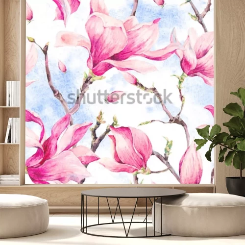 Sticker Illustration mit rosa Magnolien