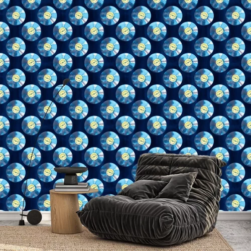 Tapete Musikgeräte der 60er, 70er, 80er, 90er Jahre. Aquarell-Schallplatten Nahtloses Muster