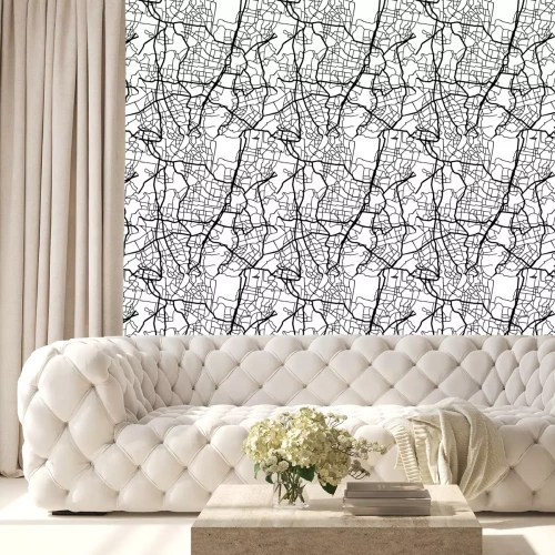 Tapete Schwarz-weißer Stadtplan mit Straßen
