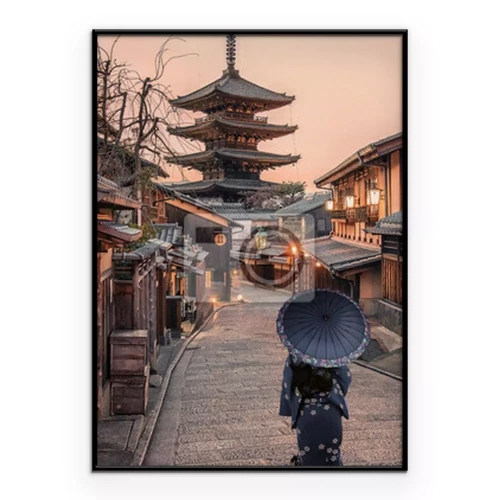 Poster Geisha vor einem Tempel