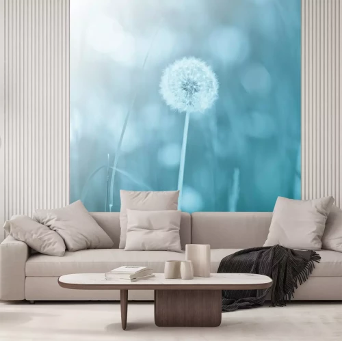 Fototapete Einzelne Pusteblume auf blauem Hintergrund