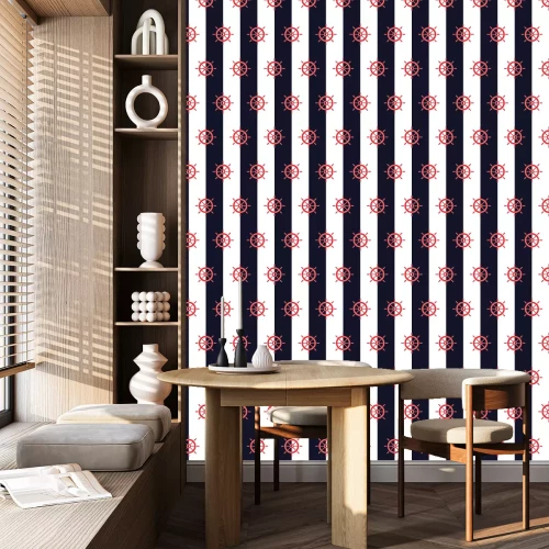 Tapete Nautisches Muster, nahtlose Vektorillustration mit Schiffslenkrädern