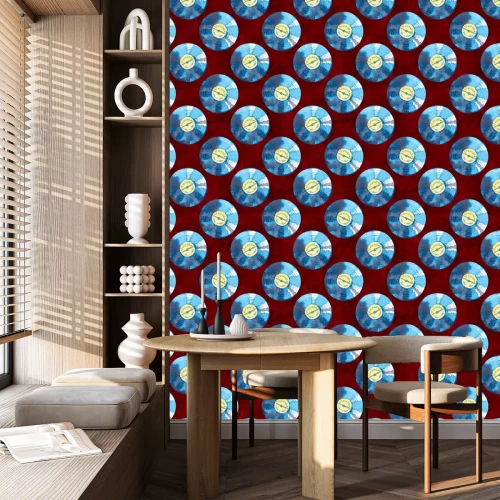 Tapete Musikgeräte der 60er, 70er, 80er, 90er Jahre. Aquarell-Schallplatten Nahtloses Muster