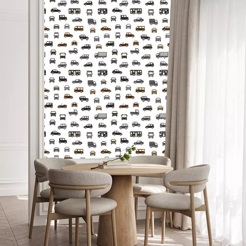 Tapete Schicke Farbe des nahtlosen Musterhintergrunds (Silhouette) verschiedener Autoikonen