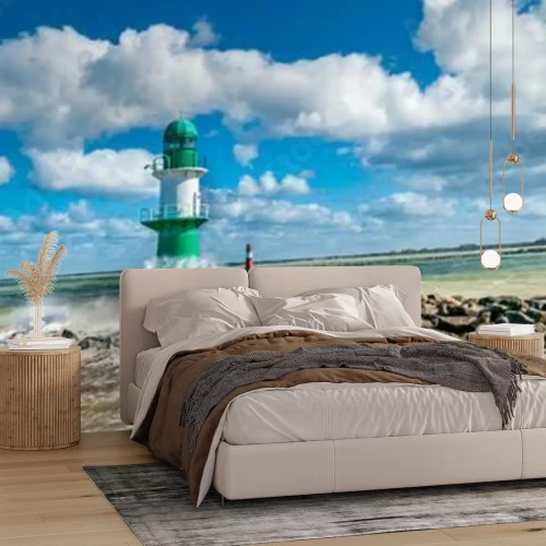 Fototapete Leuchtturm Warnemünde bei schönem Wetter