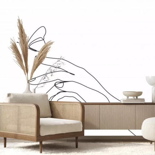 Sticker Schwarz-weiße Zeichnung einem Schmetterling reichende Hand