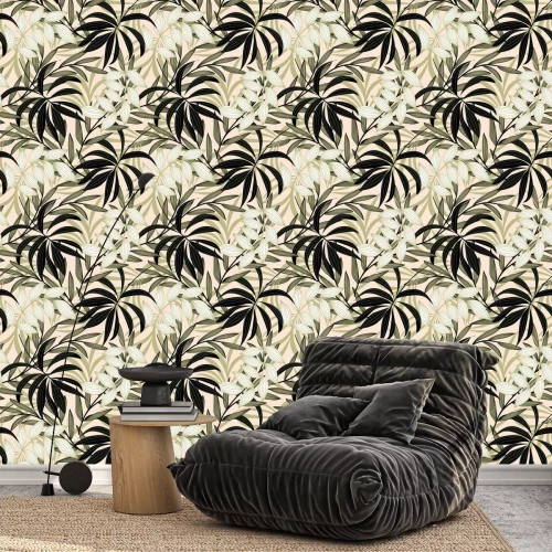 Tapete Abstrakte tropische Blätter auf hellem Hintergrund