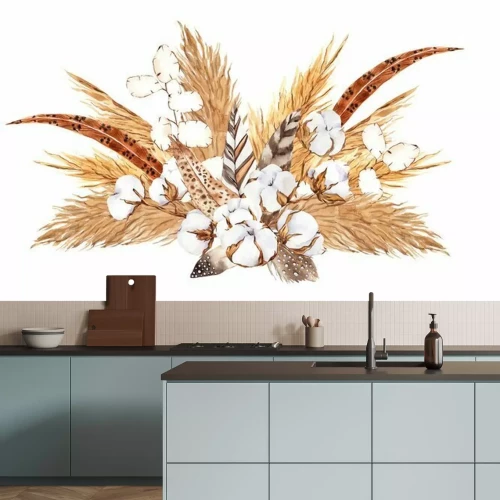 Sticker Bouquet with pampas grass, watercolor hand draw floral element in boho style, isolated on white background