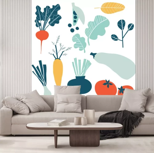 Sticker Minimalistische Grafiken mit buntem Gemüse