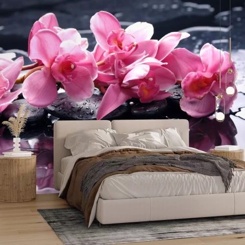 Fototapete Pinkfarbene Orchidee auf der Wasseroberfläche