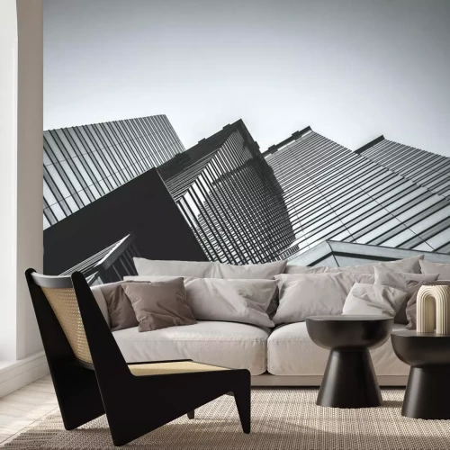 Fototapete Hong Kong Commercial Building Close Up; Black and White style