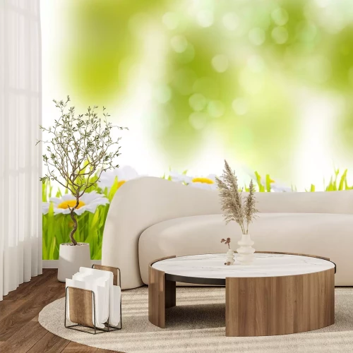 Sticker Frühlingsblumen auf einem unscharfen Hintergrund