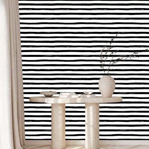 Tapete Vector seamles striped pattern. Hand drawn grunge black and white stripes.