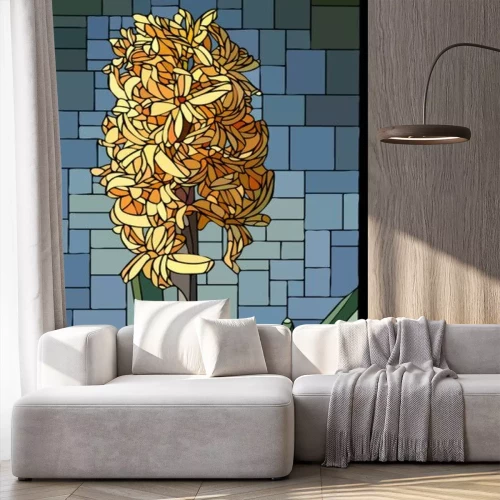 Sticker Vector stained glass window with blooming hyacinth.