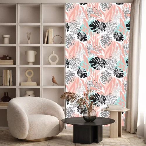 Tapete Bemalte Monstera-Blätter in Pastellfarben