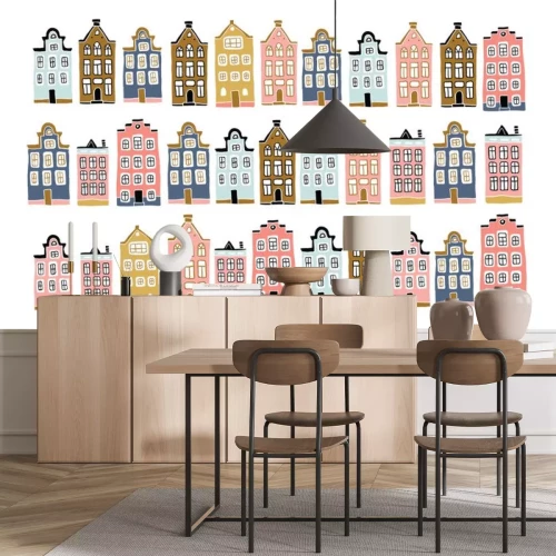 Sticker Scandinavian city landscape in hand drawn style