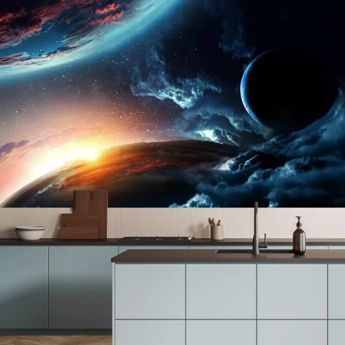 Fototapete Abstraktes Weltall, Blick auf Planeten