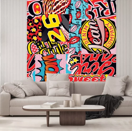 Sticker Abstract comic patchwork pop art style vintage vector seamless pattern 