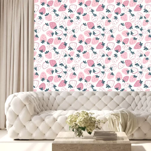 Tapete Grafische rosa Erdbeeren