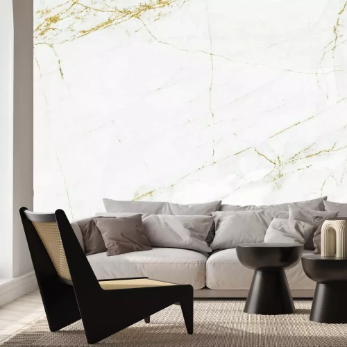 Fototapete Gelbe Risse in weißem Marmor