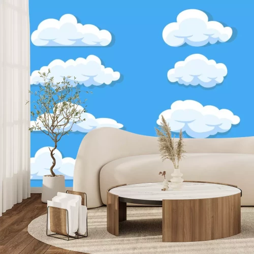 Sticker Set von Cartoon-Wolken auf azurblauem Hintergrund