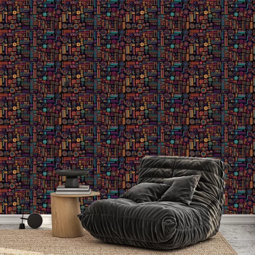 Tapete Ethnisches orientalisches buntes Muster auf einem dunklen Hintergrund