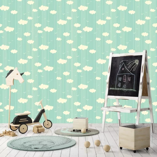 Tapete Wolken und Vögel gegen den Himmel