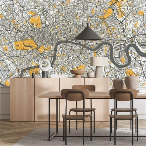 Sticker Schwarz-weiße Karte von London mit gelben Punkten