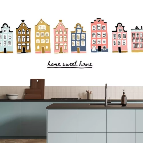 Sticker Illustration of Amsterdam houses with lettering