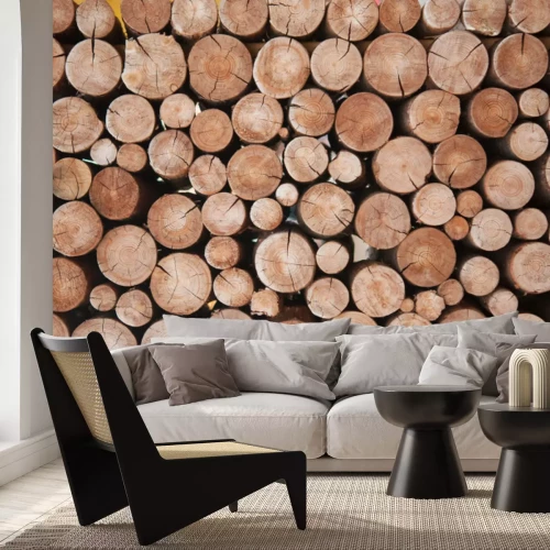 Fototapete Holzstapel vom Stämmen
