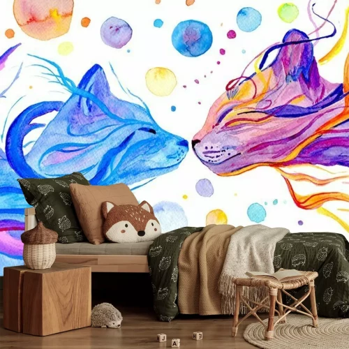 Fototapete Watercolor multi colored cats isolated on white background. Hand painted illustration.  