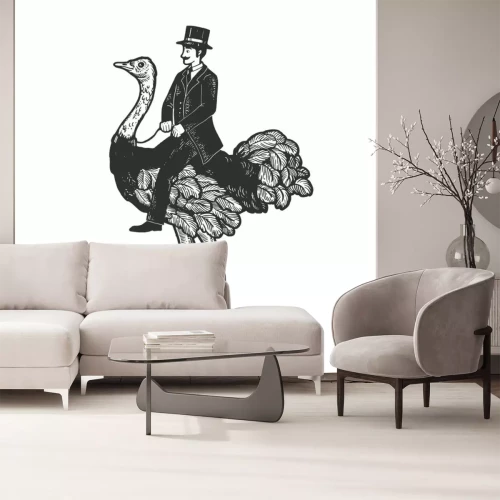 Sticker Zeichnung schwarz-weißer Herr auf einem Strauß