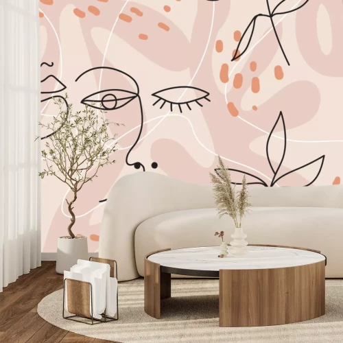 Sticker Konzept Line Art mit Gesichtern und Pflanzen