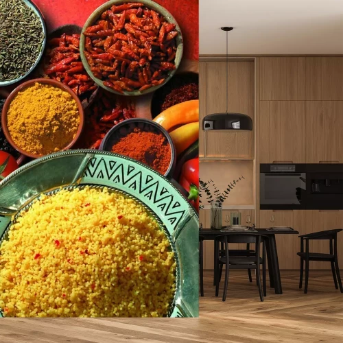 Fototapete Grütze Couscous und Gewürze