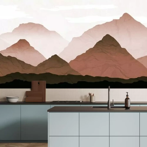 Fototapete Mountain Landscape illustration with distant mist. Processed in warm graduated brown and rust tones, with background texture.