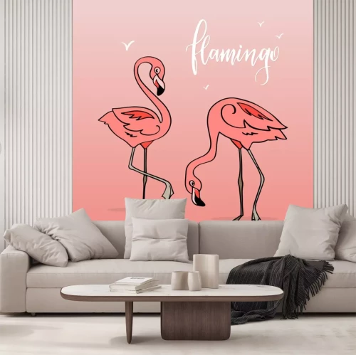 Sticker Flamingos auf orangefarbenem Hintergrund
