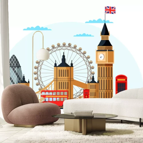 Sticker London cityscape flat vector color illustration