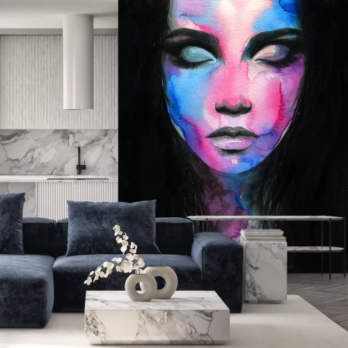 Sticker Abstraktes Gesicht einer Frau mit Aquarellfarben gemalt