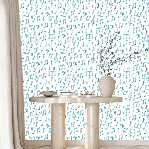 Tapete Seamless blue music notes pattern. Musical watercolor background.