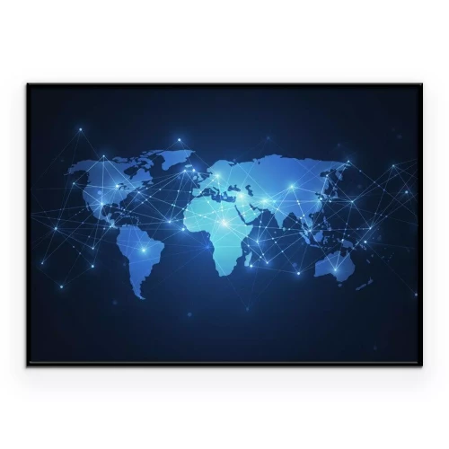 Poster Weltkarte mit leuchtenden Linien und Punkten