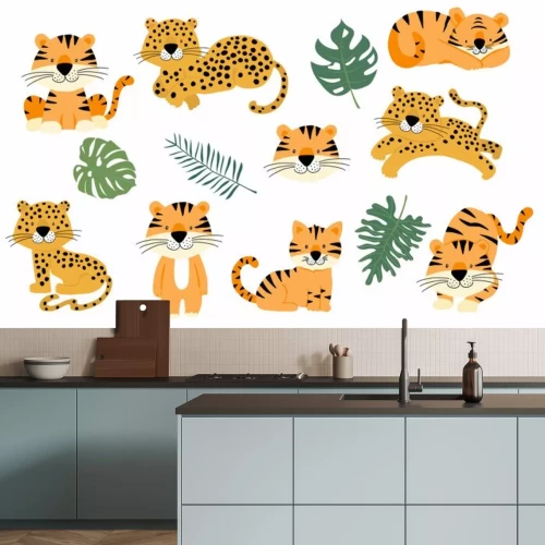 Sticker Cute animal object collection with leopard,tiger. illustration for icon,logo,sticker,printable