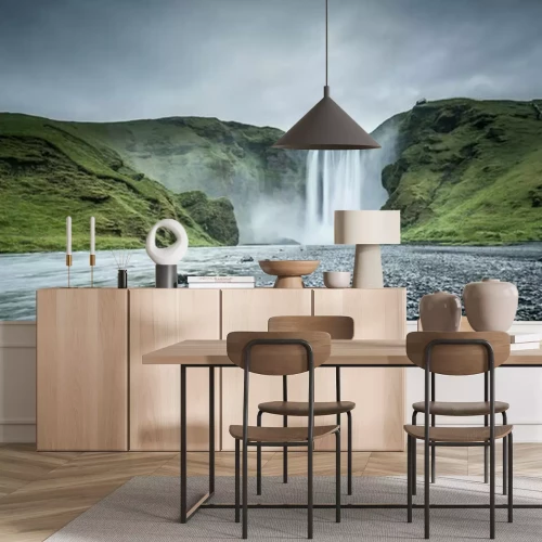 Fototapete Landschaft mit dem Skogafoss-Wasserfall