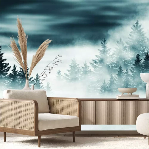 Fototapete Graphischer wolkiger wald